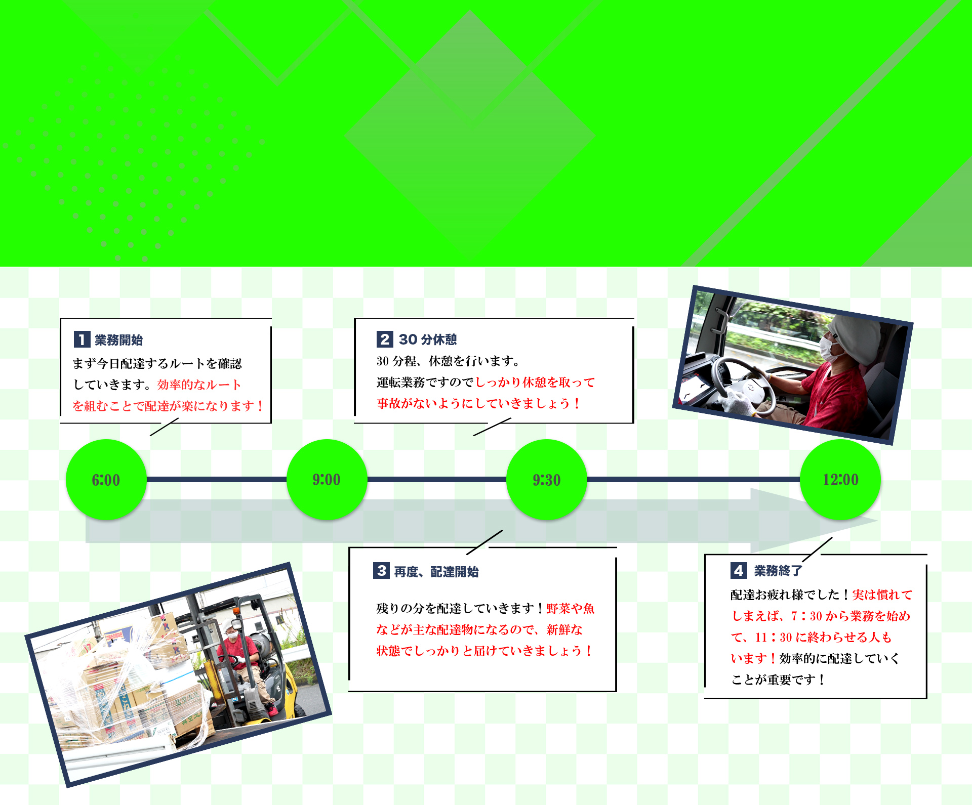 １日の仕事の流れを紹介します